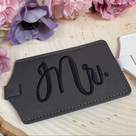 Mr & Mrs Embroidered Vegan Leather Luggage Tag - Picture 3 of 8
